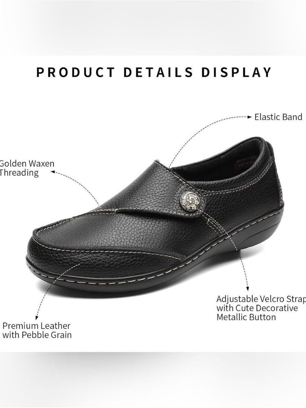 Geoeleph women's black pebbled leather casual slip-on loafers - Picture 3 of 9